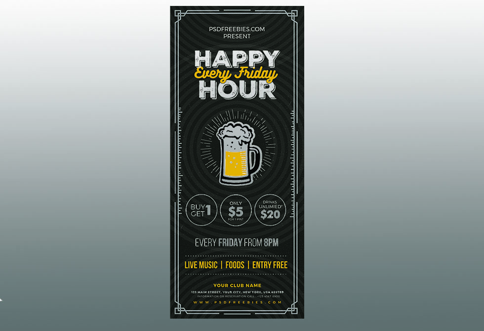 Happy Hour Promotion Roll Up Banner PSD Template