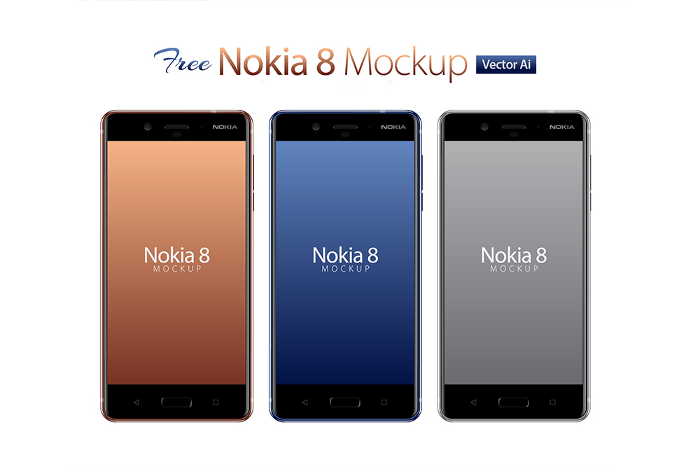 Мокап Nokia 8 Android Smartphone Ai & EPS